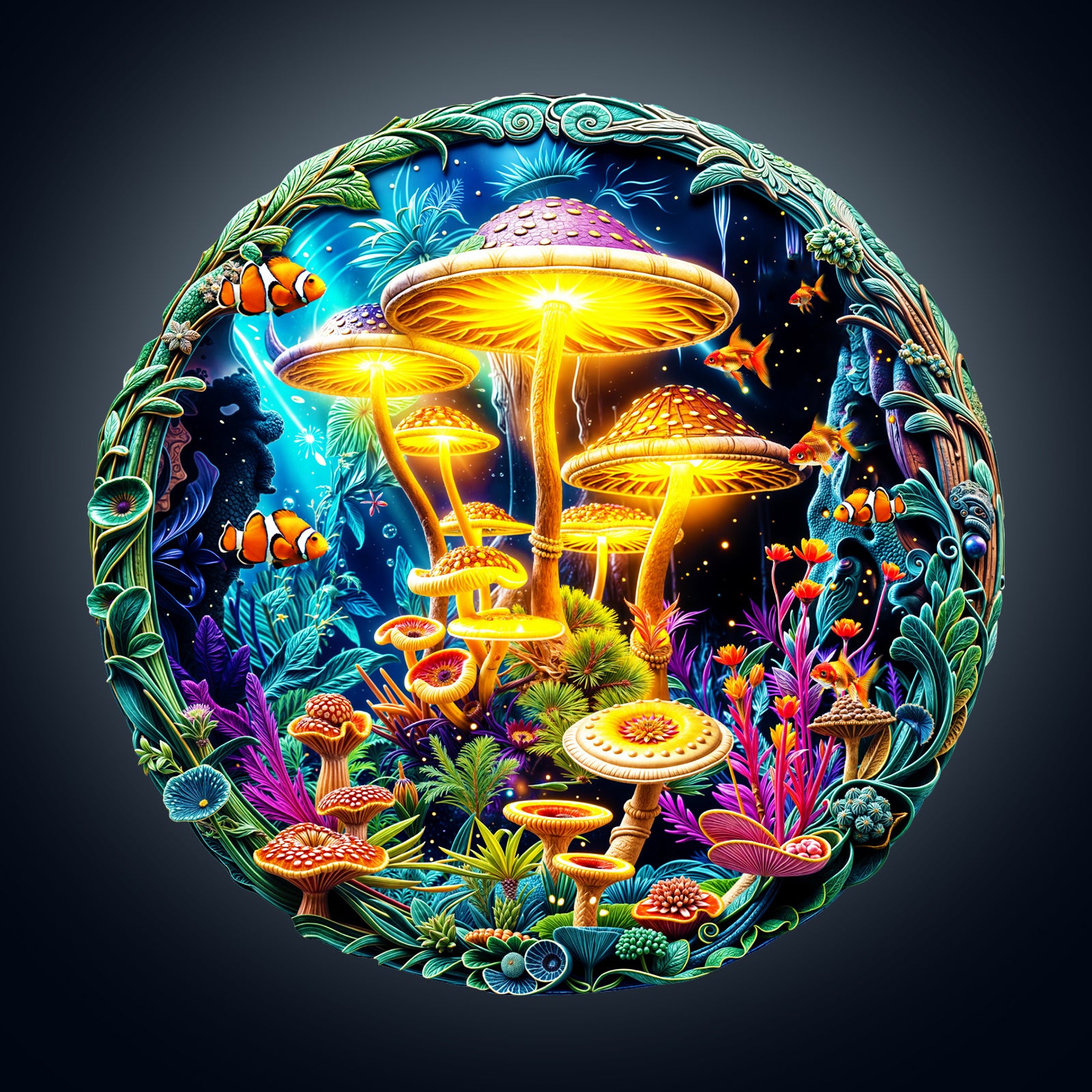fluorescent mushrooms Wooden Jigsaw Puzzle