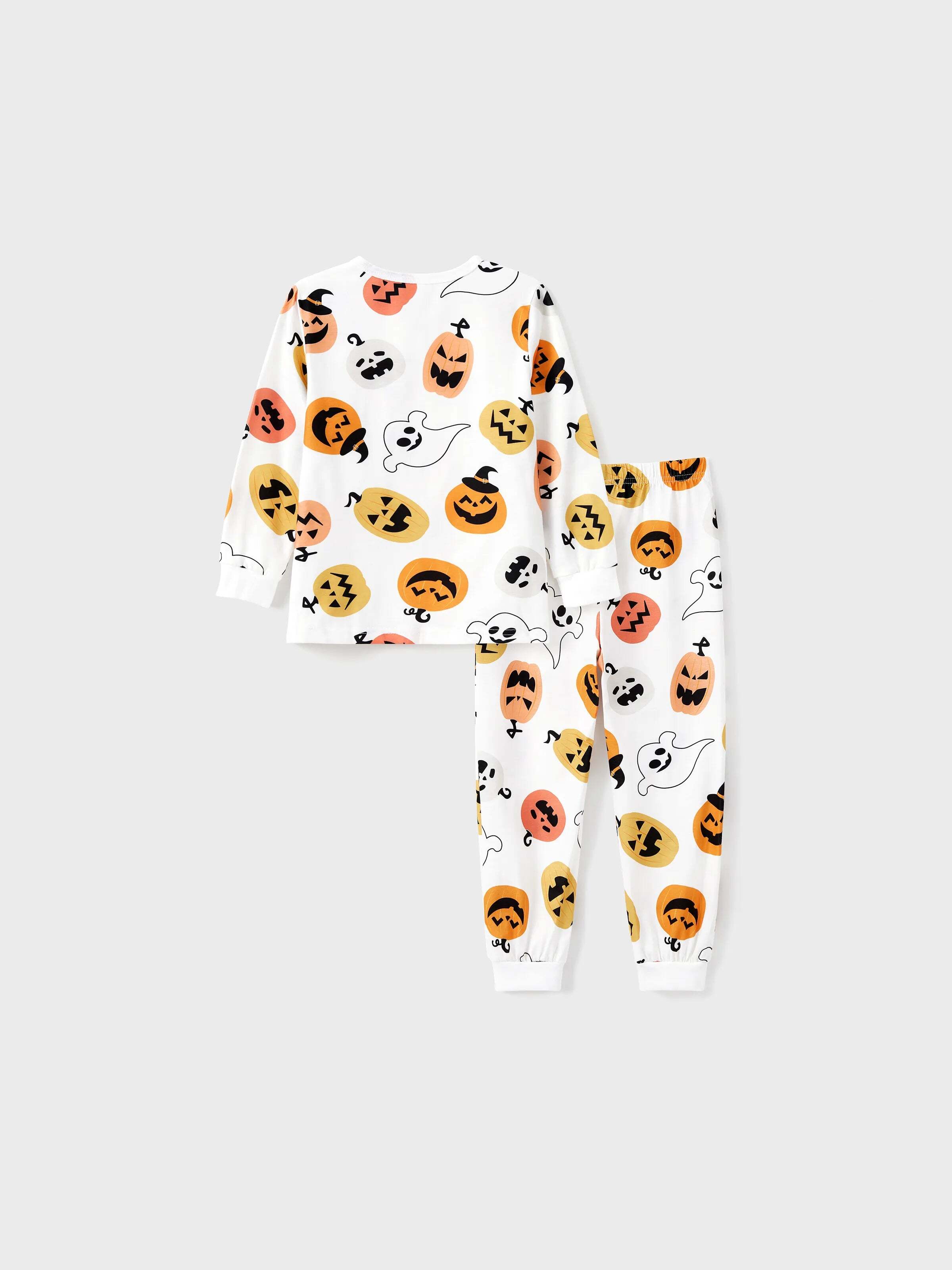 Halloween Family Matching All Over Pumpkin & Ghost Print Pajamas sets White