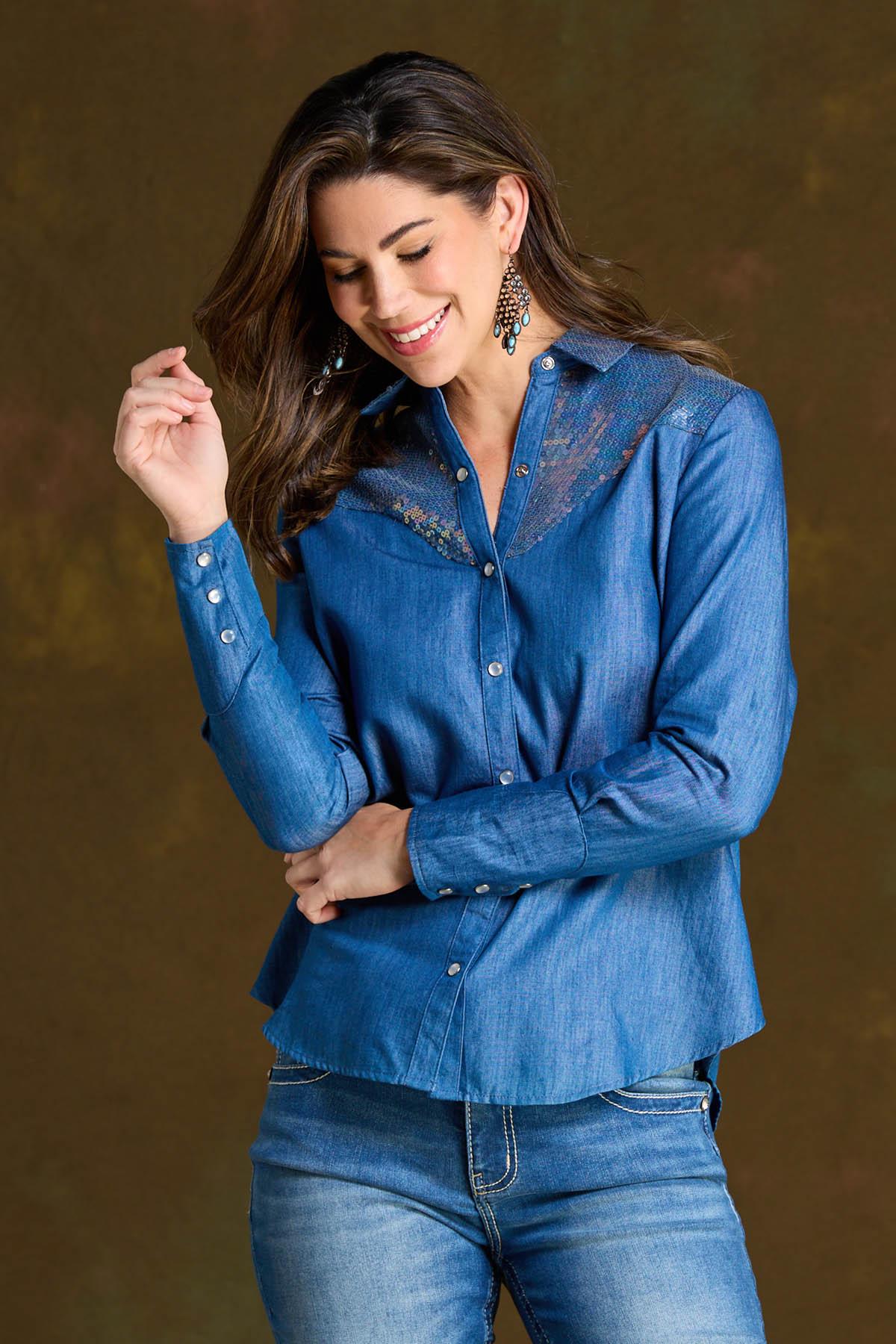 Chambray Sequin Front Shirt