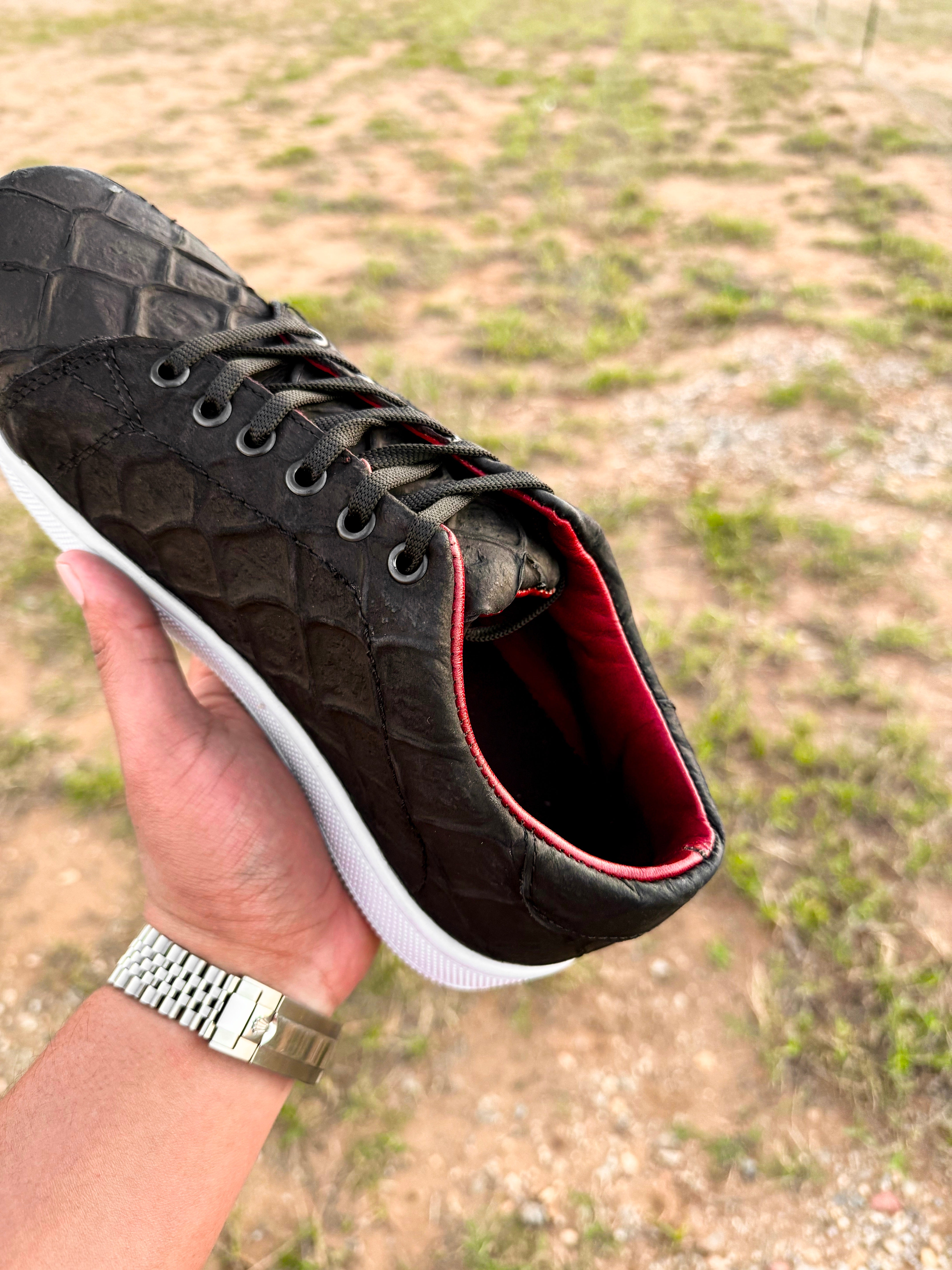 Matte Black Pirarucu Leather Shoes