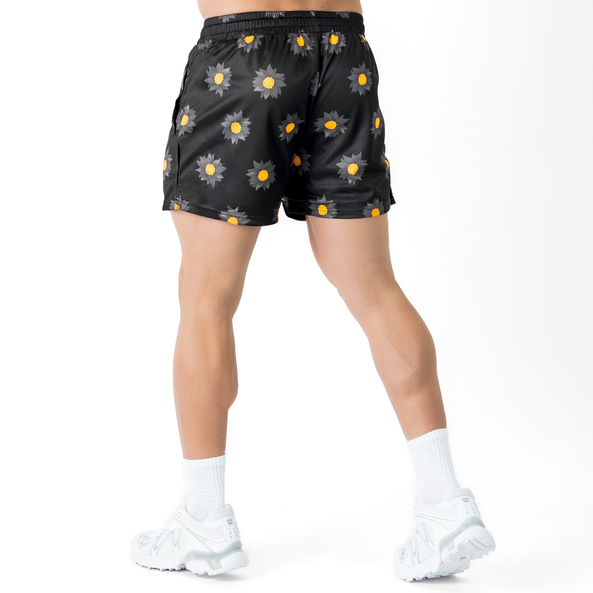 MUAY THAI SHORTS (MID THIGH CUT) SUNFLOWER - BLACKOUT
