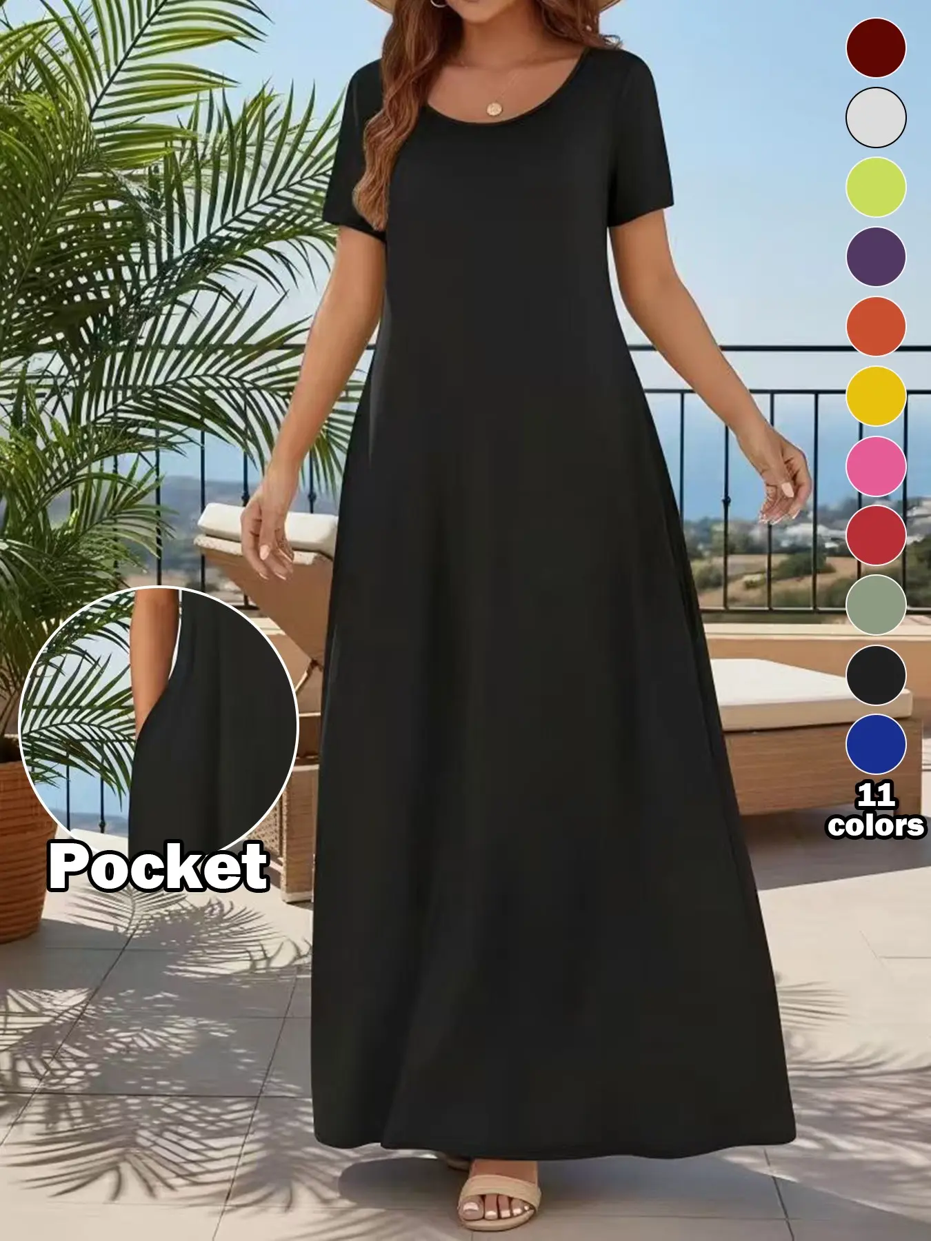 🔥8 PACK $24.99- Women's Casual Commuter Plain Minimalist Short Sleeve Dress with Pockets