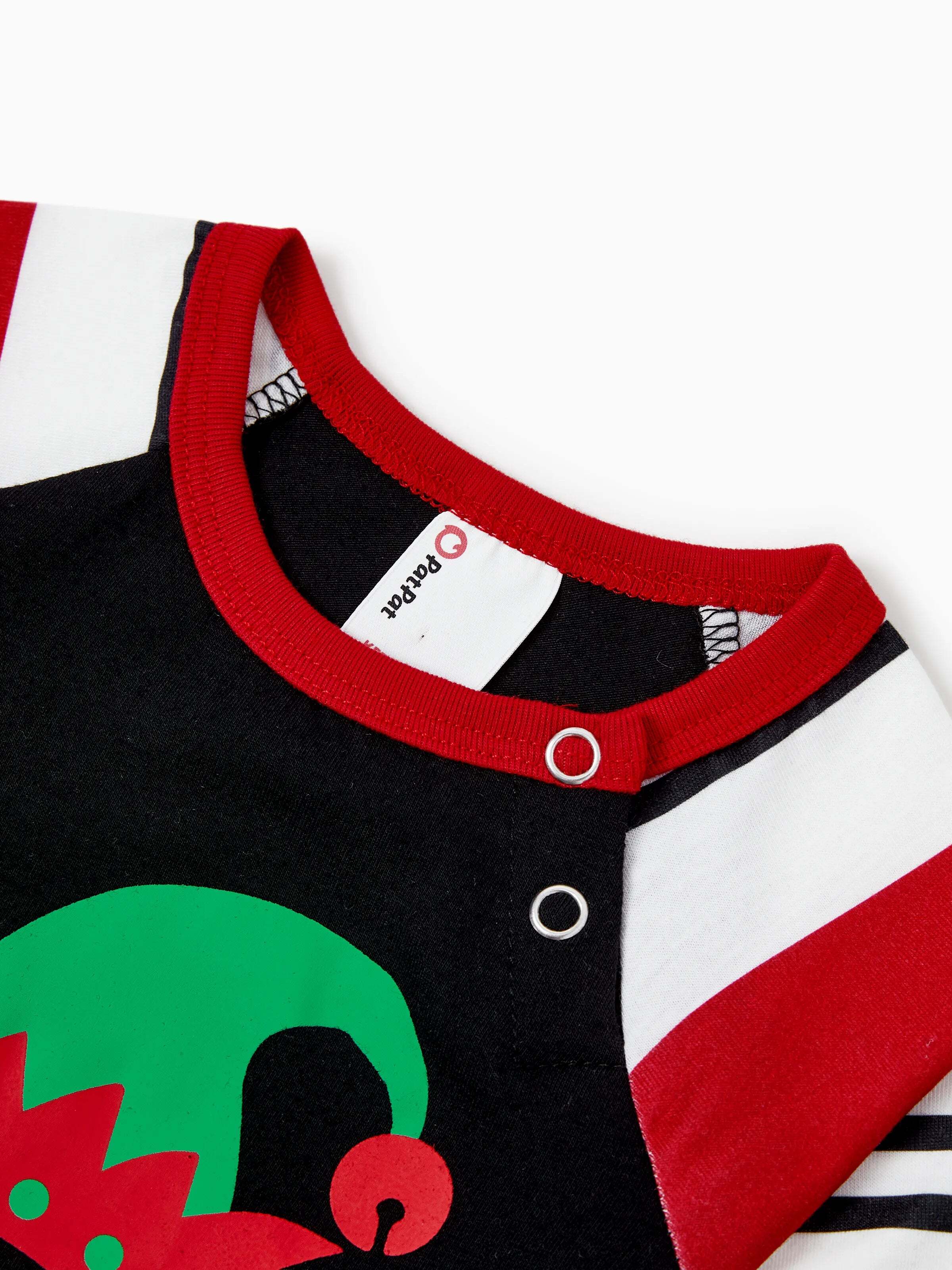 Christmas Matching Family Pajamas Set Elf Print PJS with Christmas Socks Black