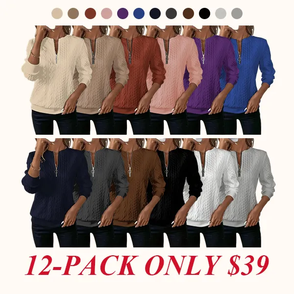 Women's Plain Textured Half Zip Up Sweatshirt