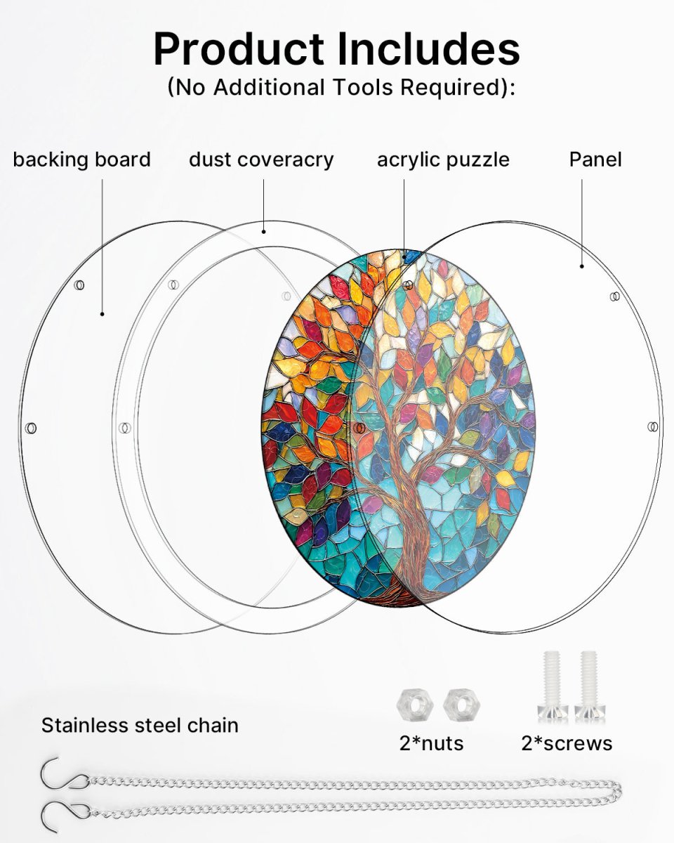 Acrylic Jigsaw Puzzle Suncatcher - Tree of Luminous Leaves