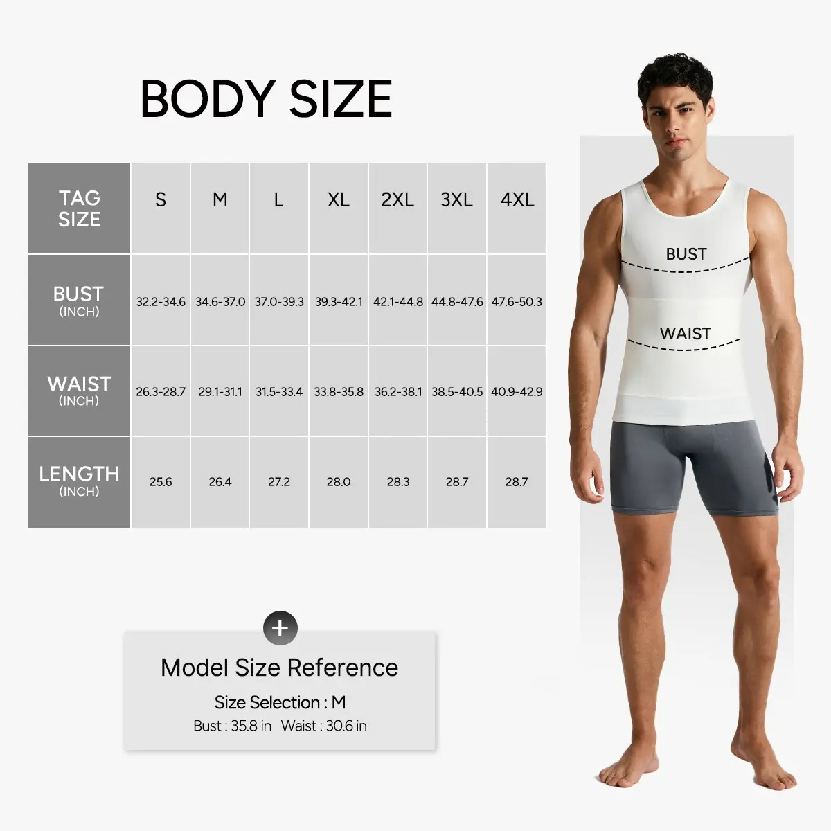 Men’s Silky Soft Compression Shapewear Tank, Slimming Body Shaper Vest with Waist & Chest Support
