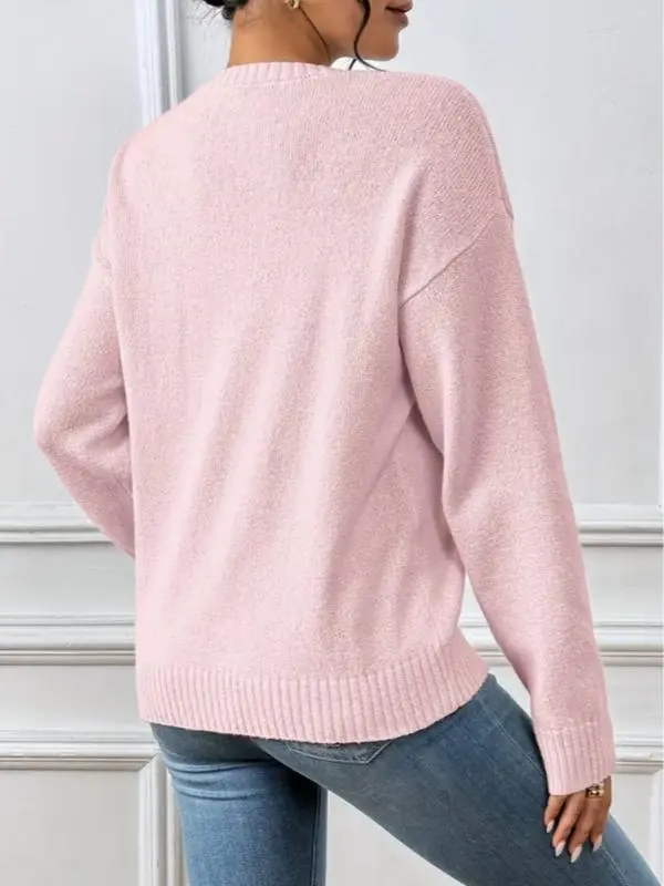 Women's Winter New Fashion Sweater, Embroidered Heart Knitwear