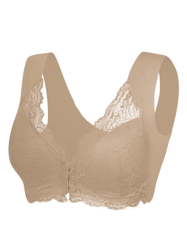 Women's Contrast Lace Hook & Eye Front PushUp Bra