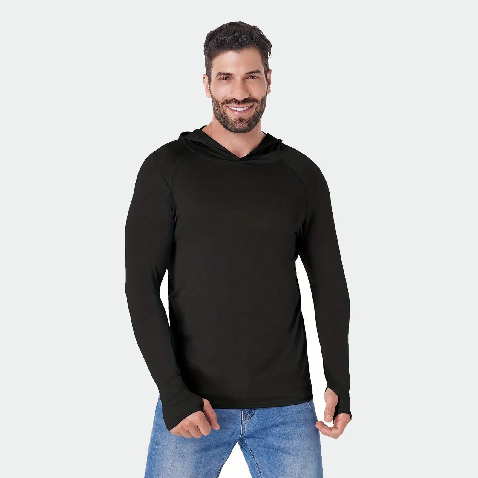 🔥🔥Men’s UPF Sun Protection Hoodie – Lightweight Dry-Fit Long Sleeve Athletic Shirthirt with Face Mask