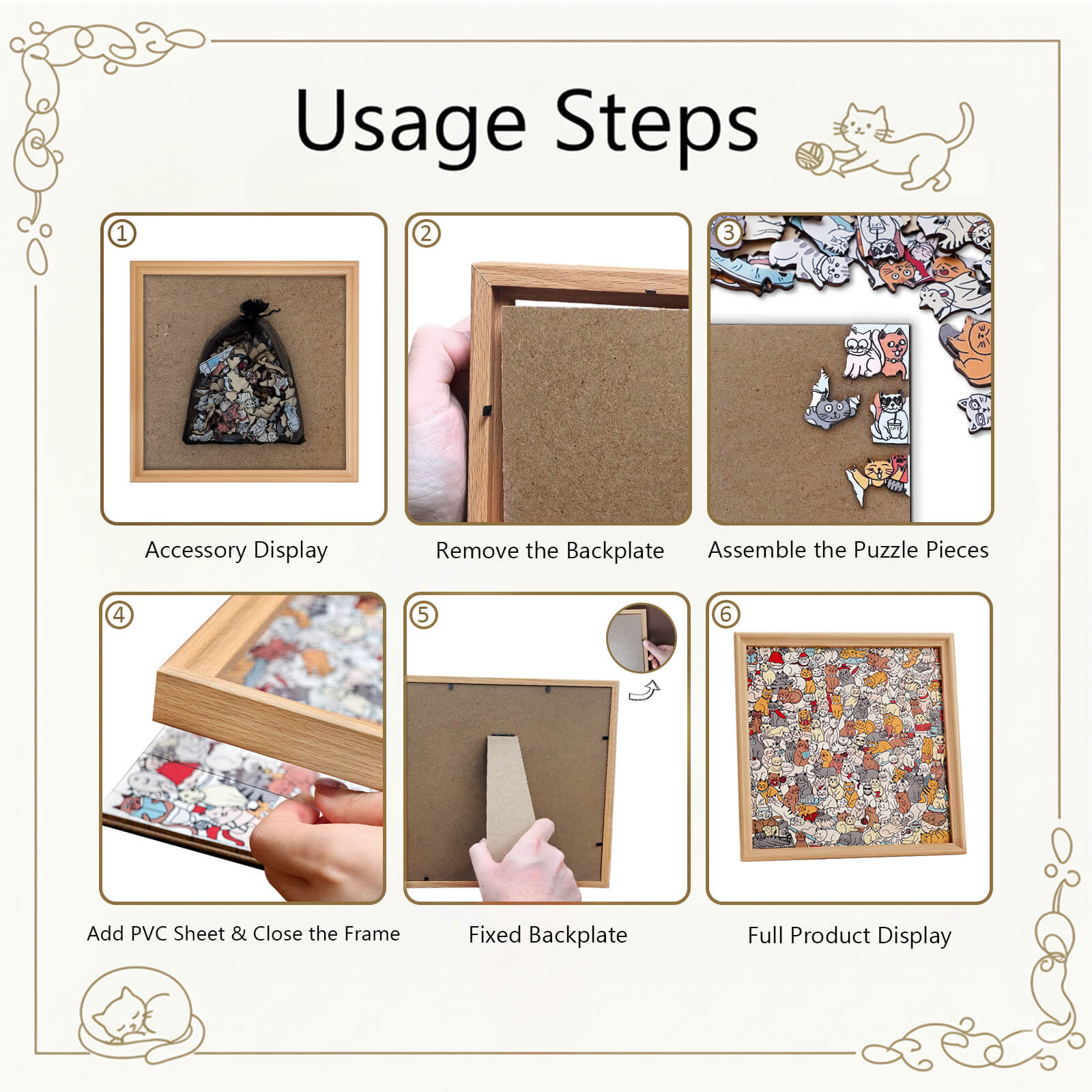 175 Pcs Morandi-Colored Cute Cat Shaped Square Wooden Jigsaw Puzzle