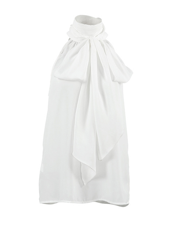 Solid Color Tied Waist Loose Sleeveless Halter-Neck Vest Top