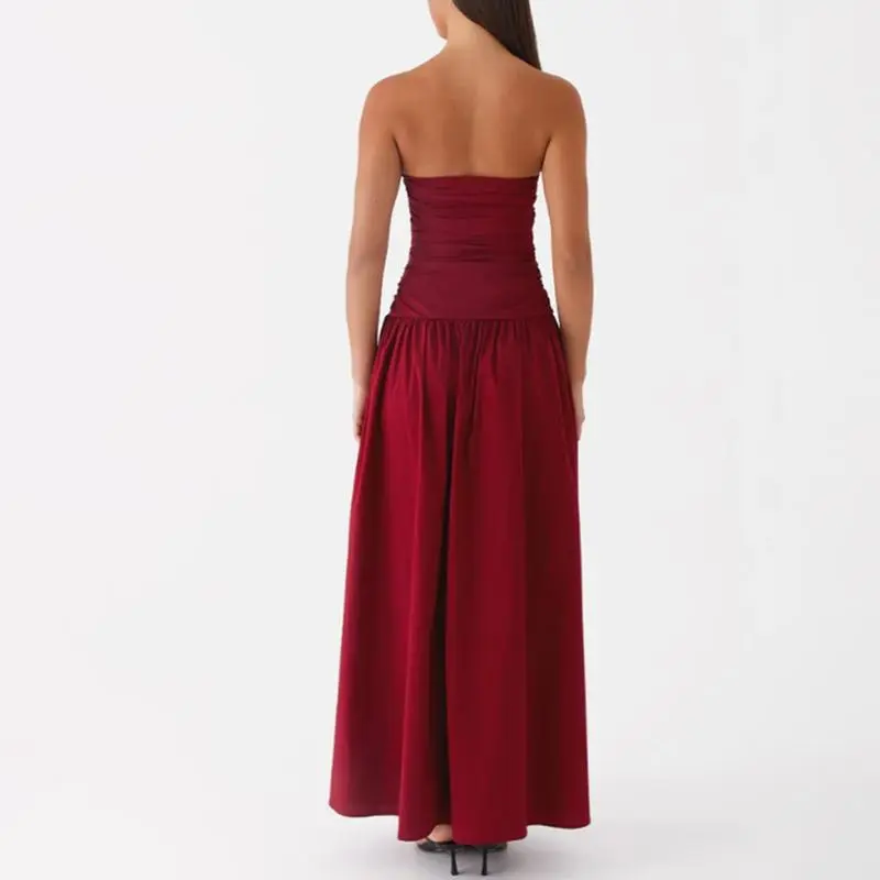 Women's Ruched Backless Boat-Neck Tube Dress