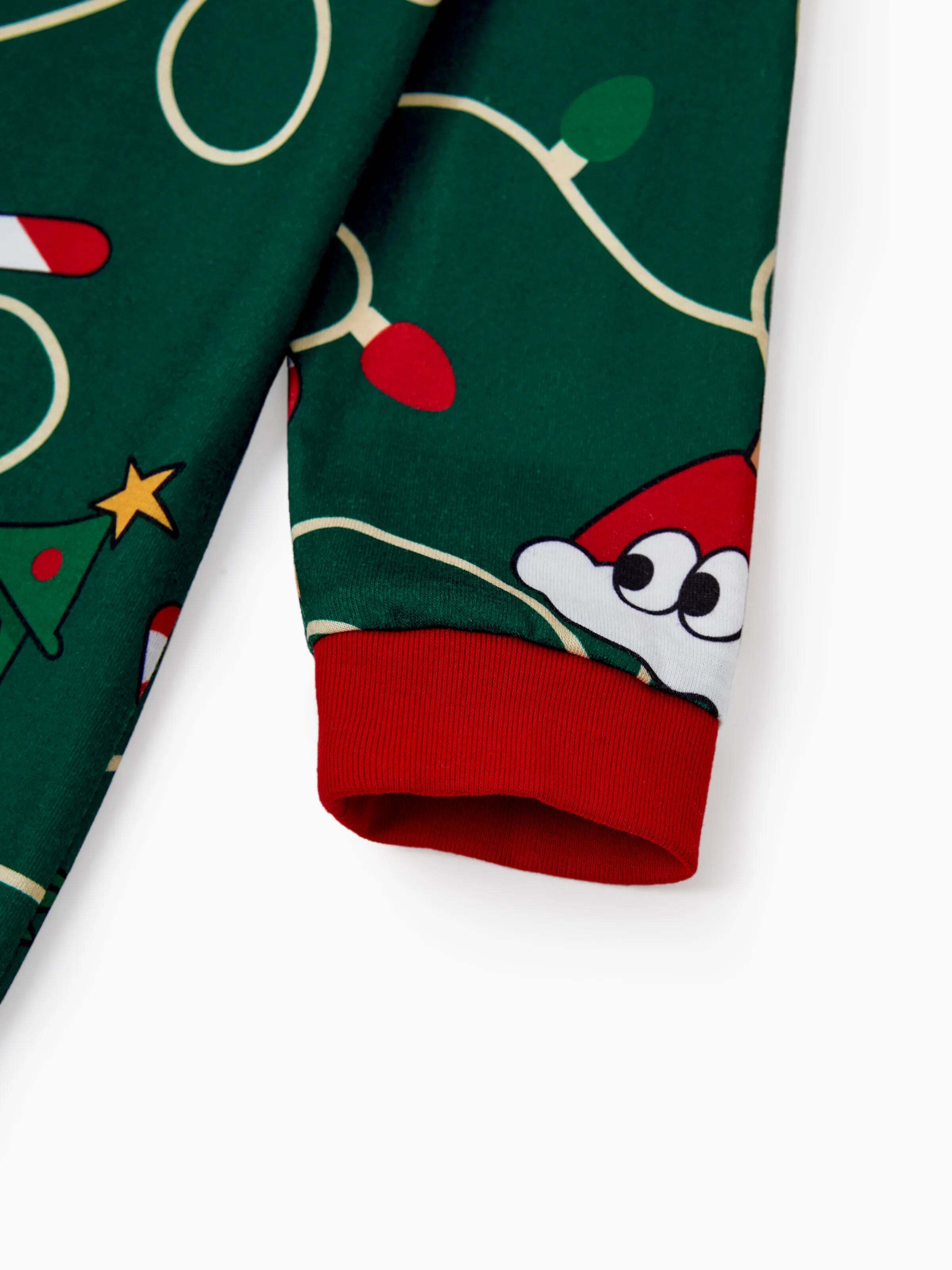 Christmas Matching Family Pajamas Set Gingerbread and Christmas Tree Green and White PJS with Christmas Socks Dark Green
