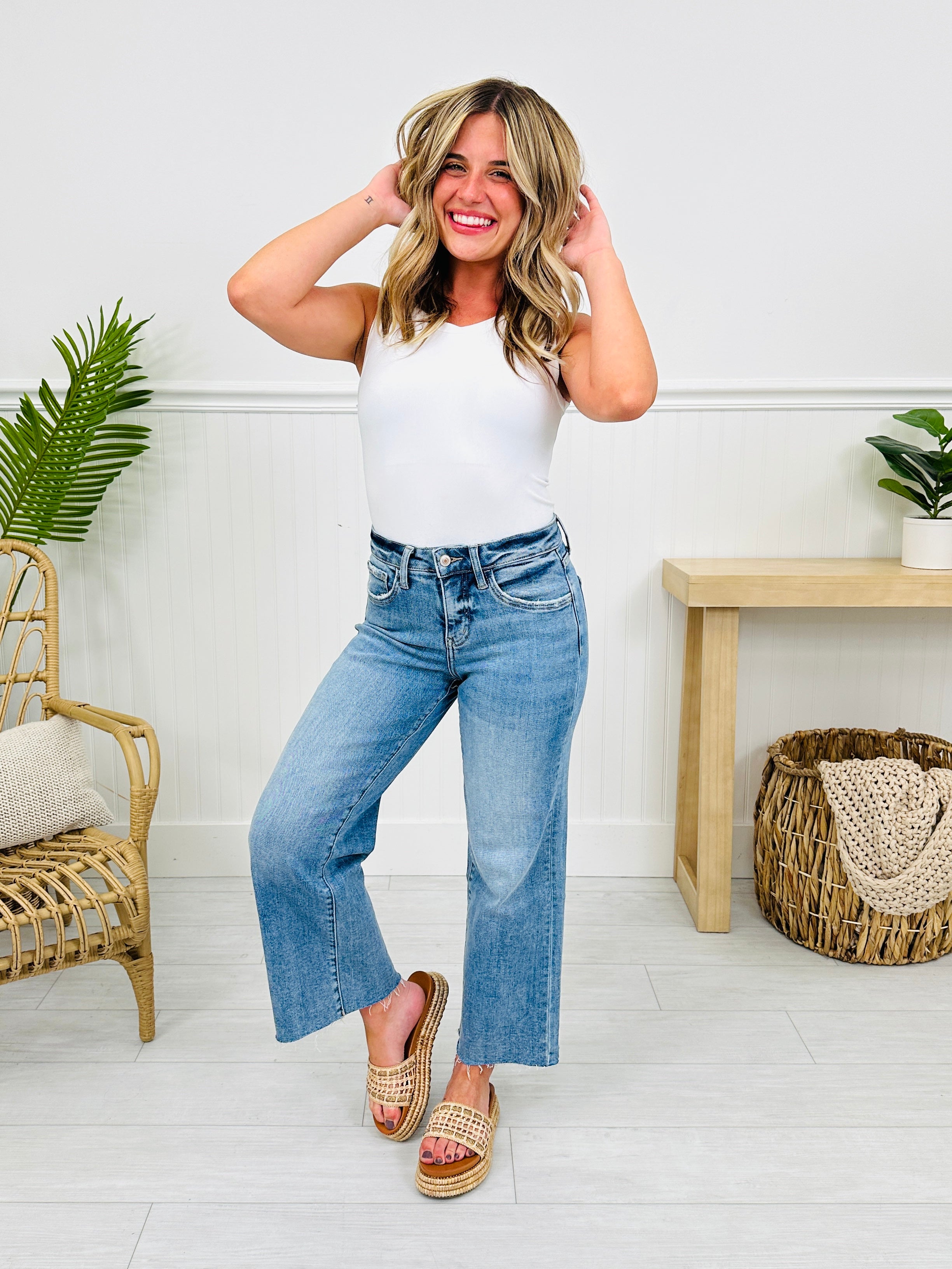 Met You In The Summer Tummy Control Wide Leg Cropped Jeans