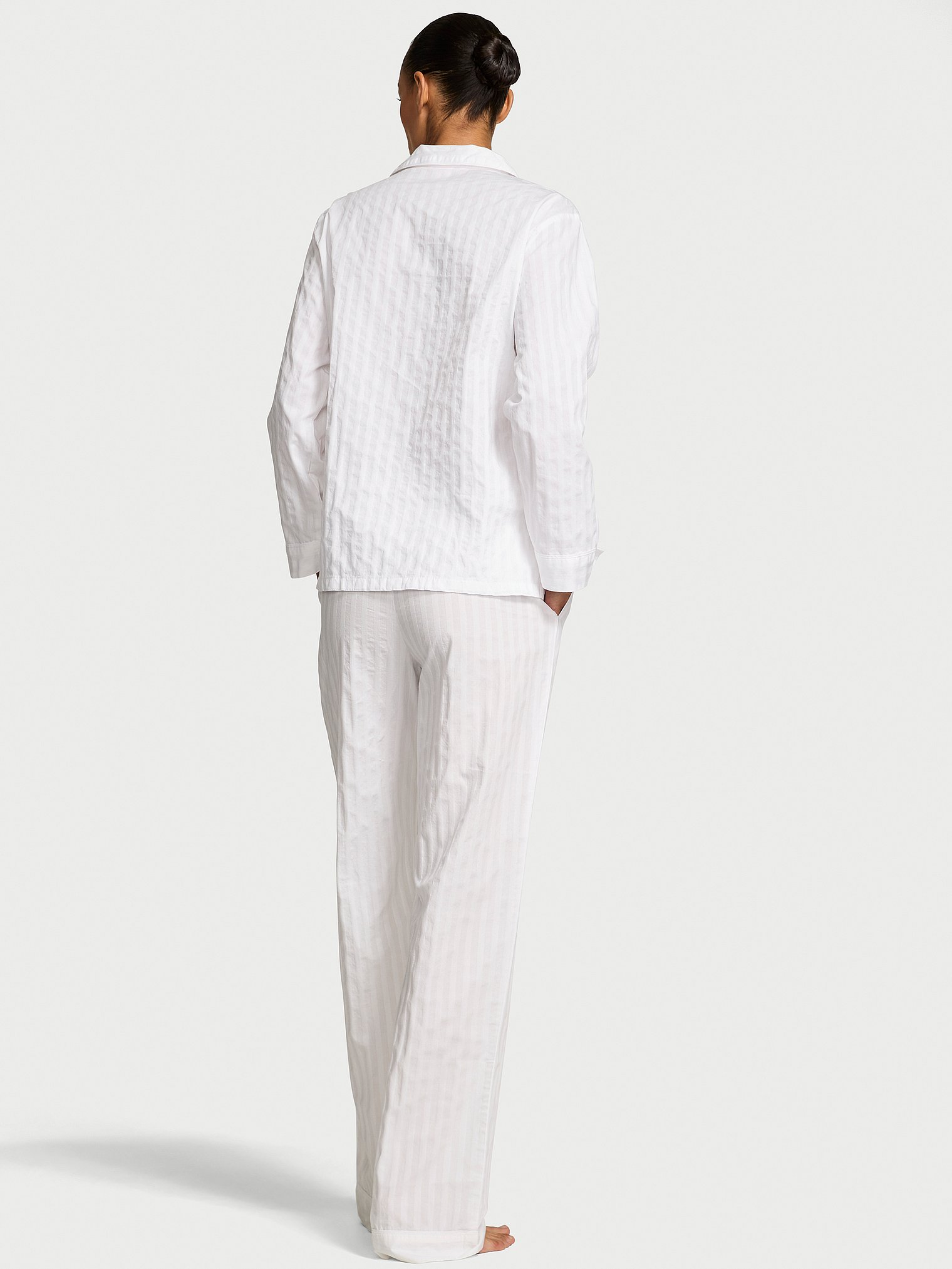 Heritage Cotton Shadow Stripe Long Pajama Set   Vs White Shadow Stripe