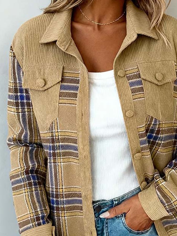 Women'S Casual Lapel Contrast Color Stitching Shirt
