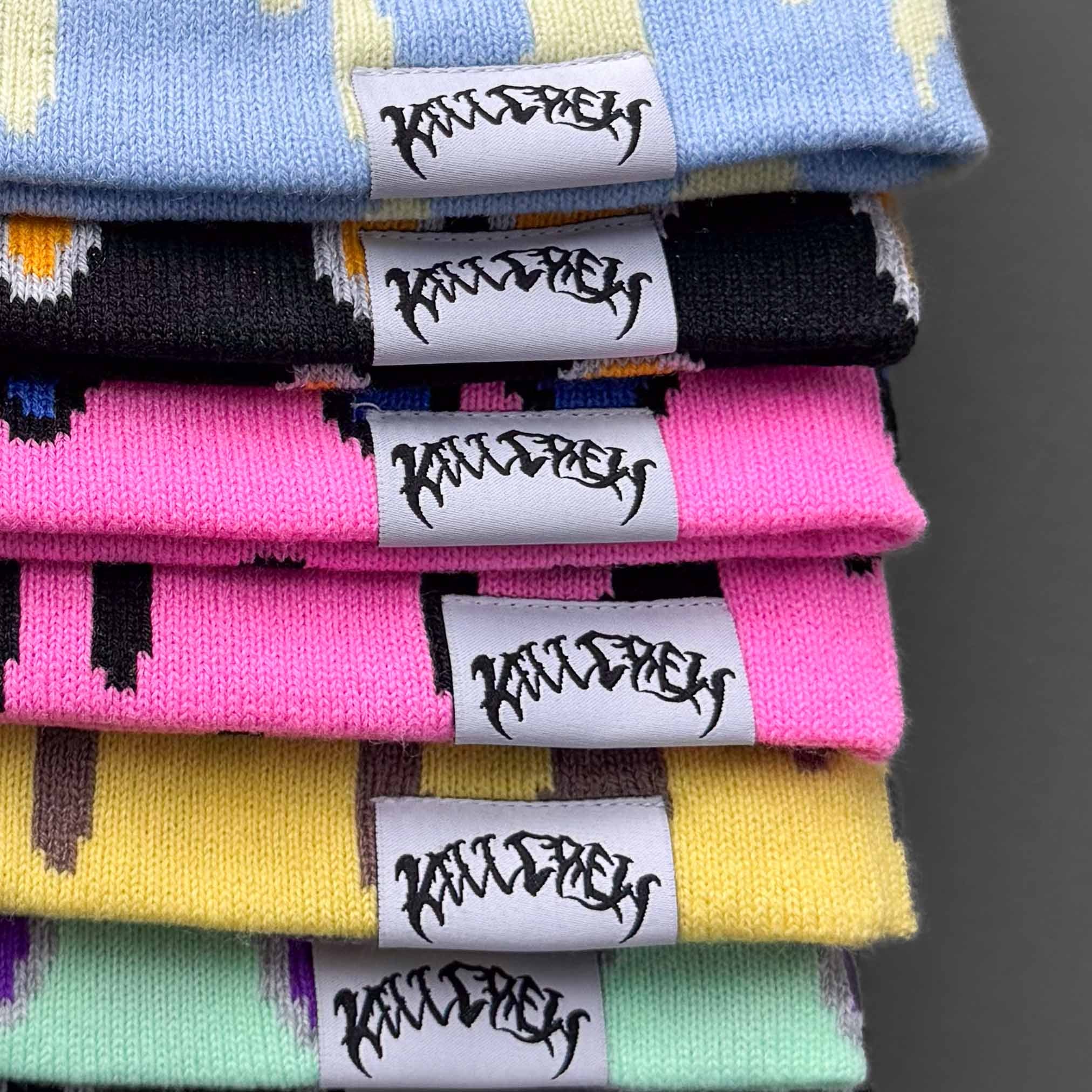 FLAME SKULL CAP BEANIE - PURPLE / GREEN