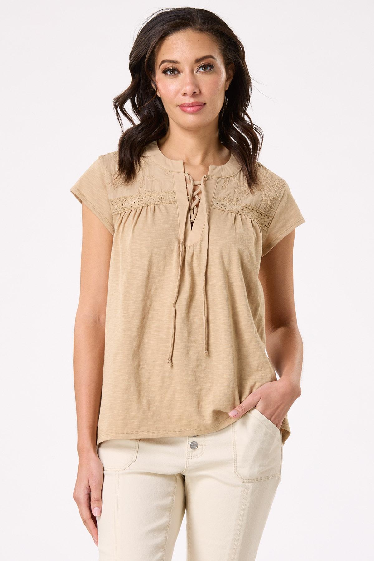 Embroidered Lace Up Top