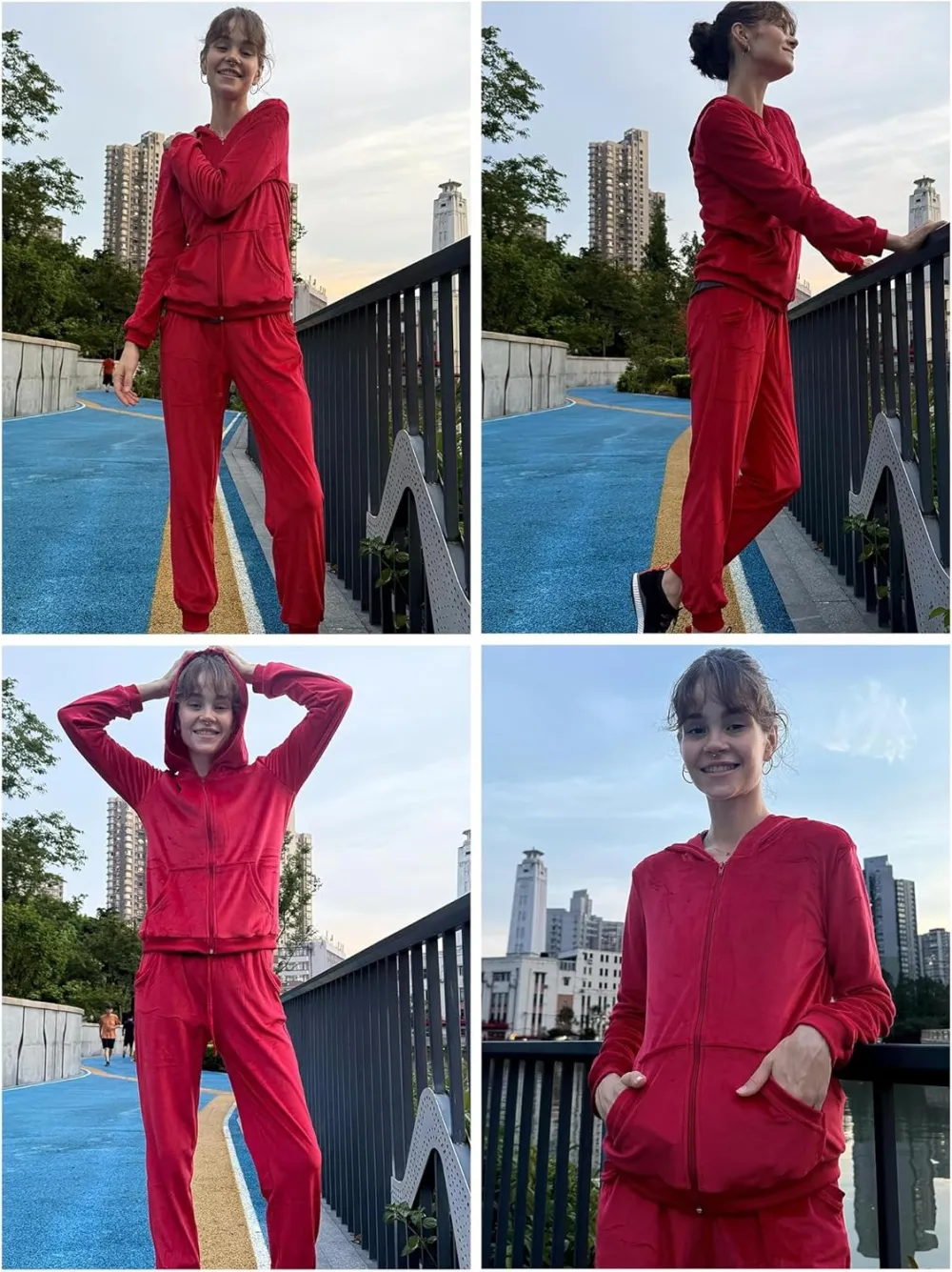 Women's Casual Velour Tracksuit Set Full Zipper Hoodie