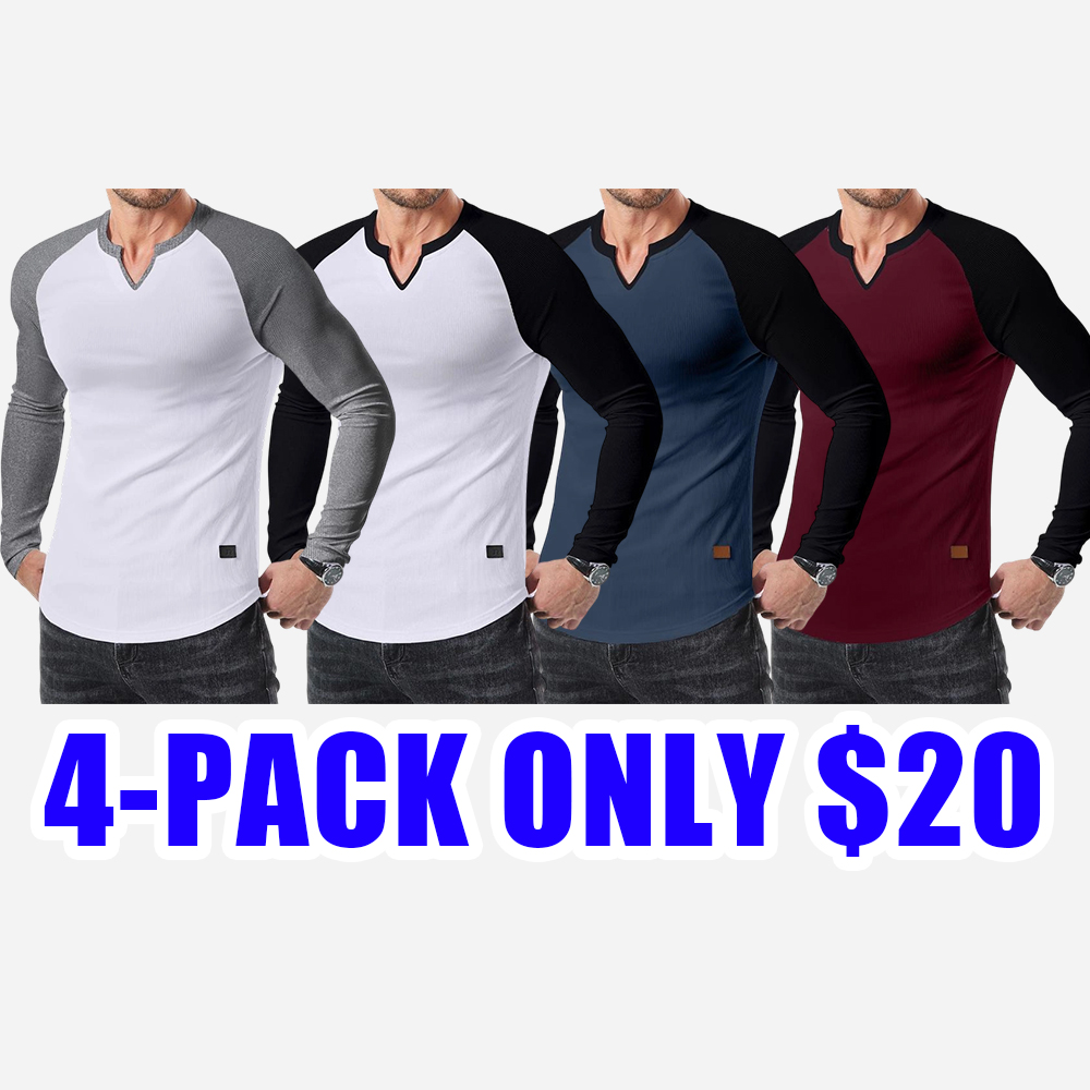 Men’s Long Sleeve Muscle T-Shirt – Ribbed V-Neck Longline Tee