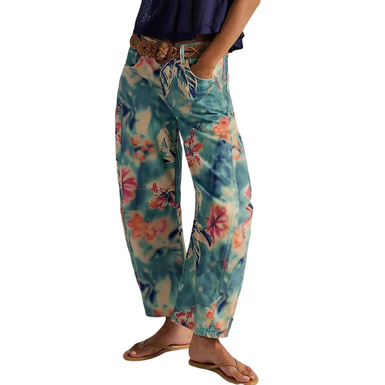 Women's Printed Wide-Leg Jeans Y2k Loose Mid-Rise Jeans