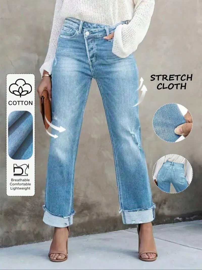 Women's Solid Color Jeans, Casual Comfy Denim Pants for Daily Wear, Ladies Bottoms for All Seasons
