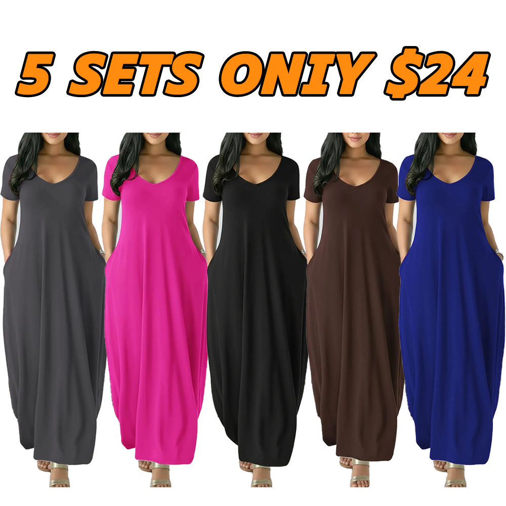 🔥Only $4.8 Each/Women's Long Fitted Large Round Neck Dress, Casual Home Sleepwear