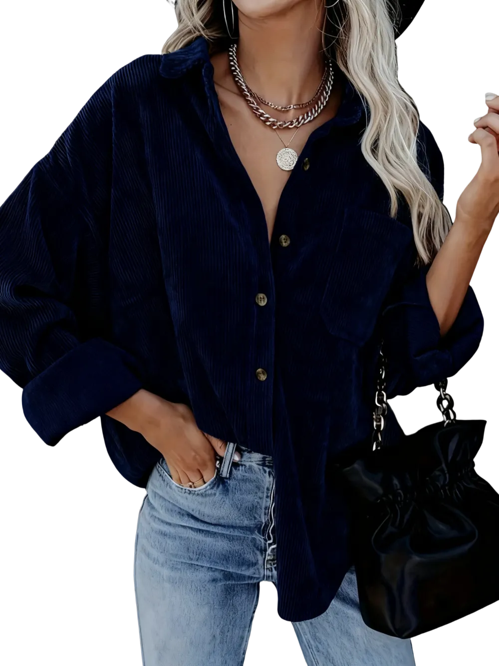 Women's Corduroy Shirt with Pocket Buttons and Front Opening