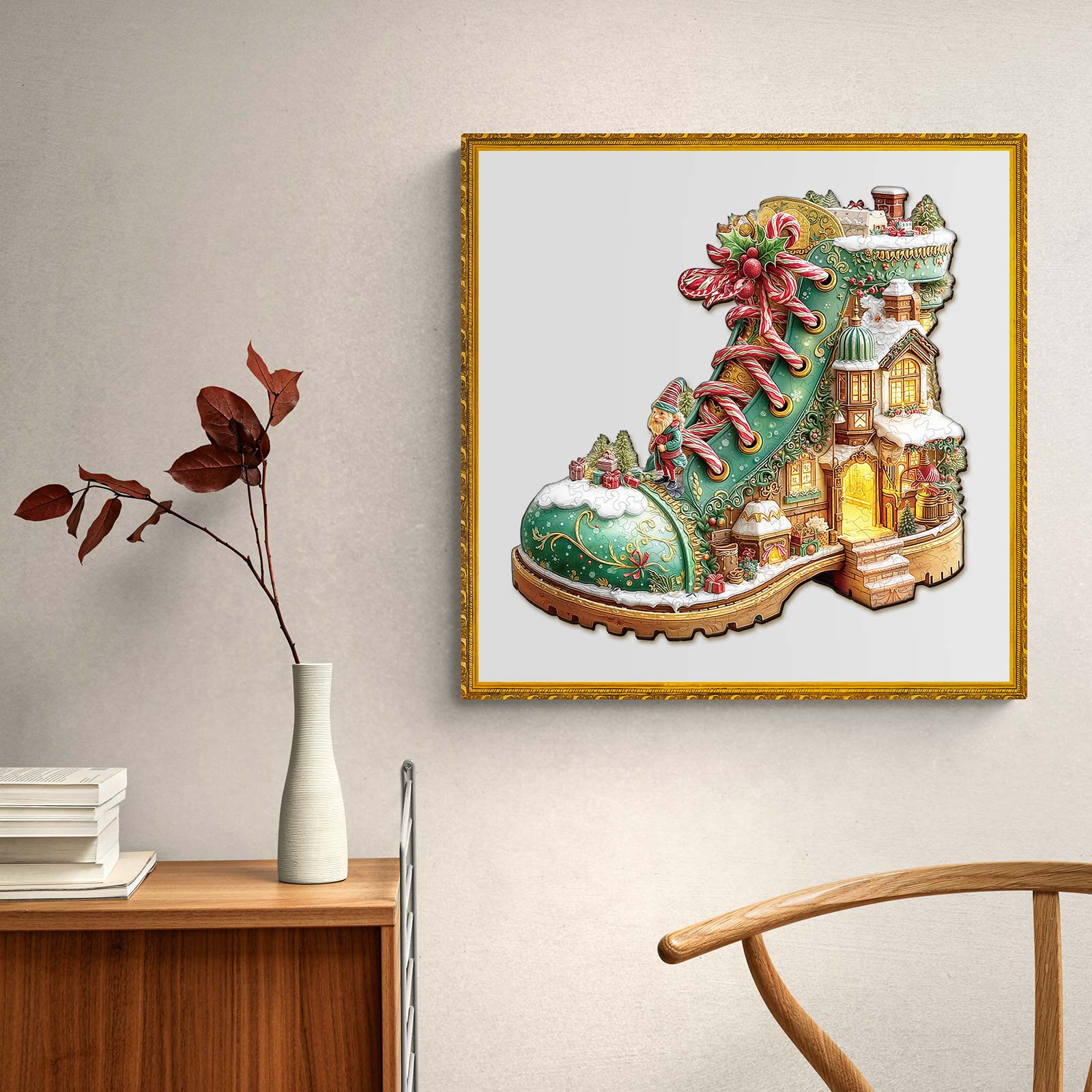 Christmas Snow Boot Hut Wooden Jigsaw Puzzle