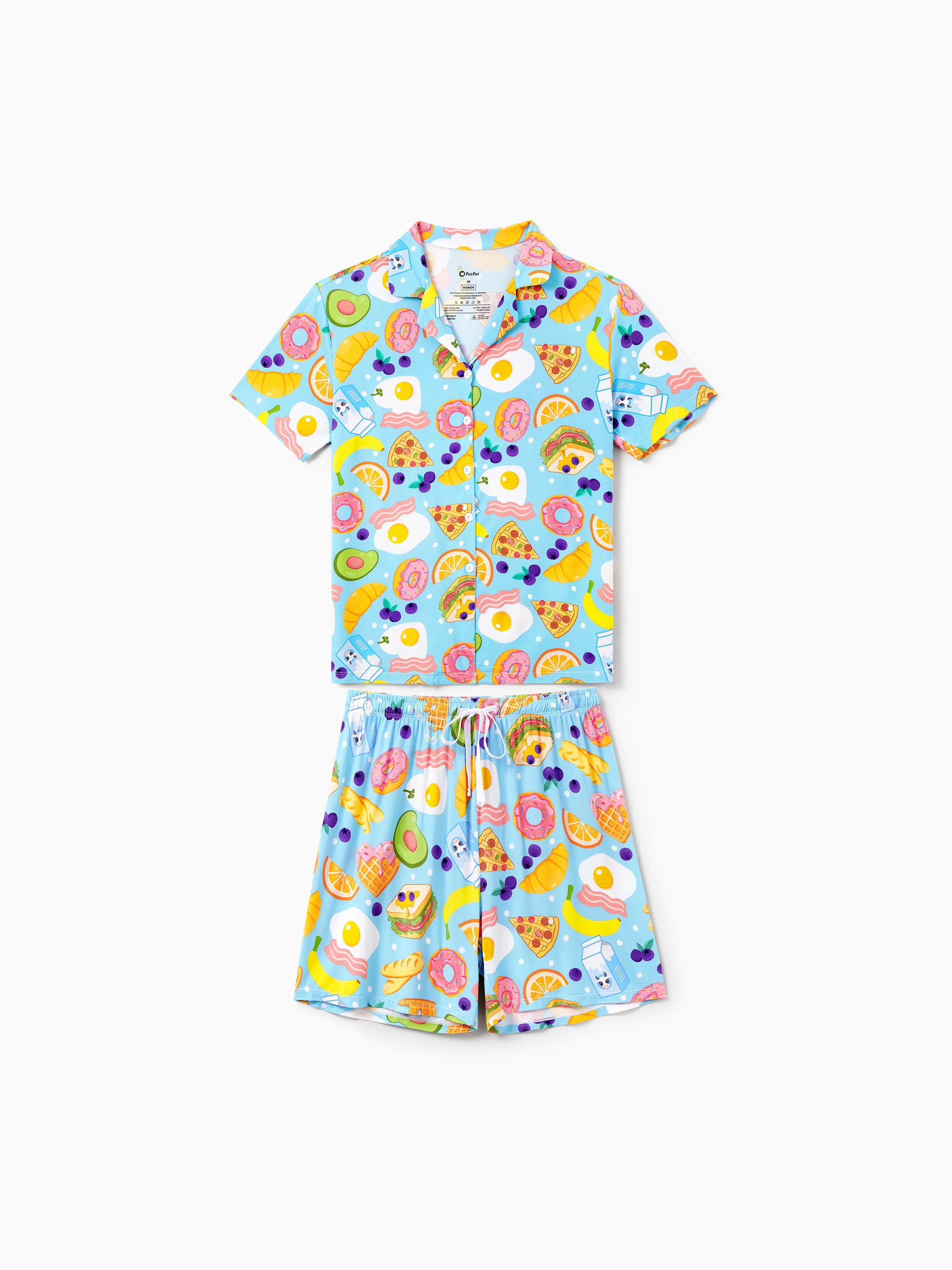 Family Matching Bamboo Pajamas Soft Bamboo Viscose PJs for Men Women Kids Toddler, Fun Food & Fruit Print Short-sleeve Sleepwear Blue