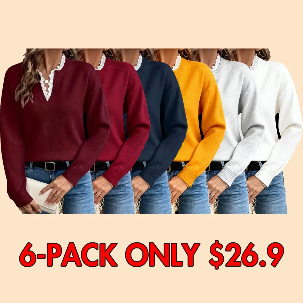 Women's knitted sweater, V-neck pullover