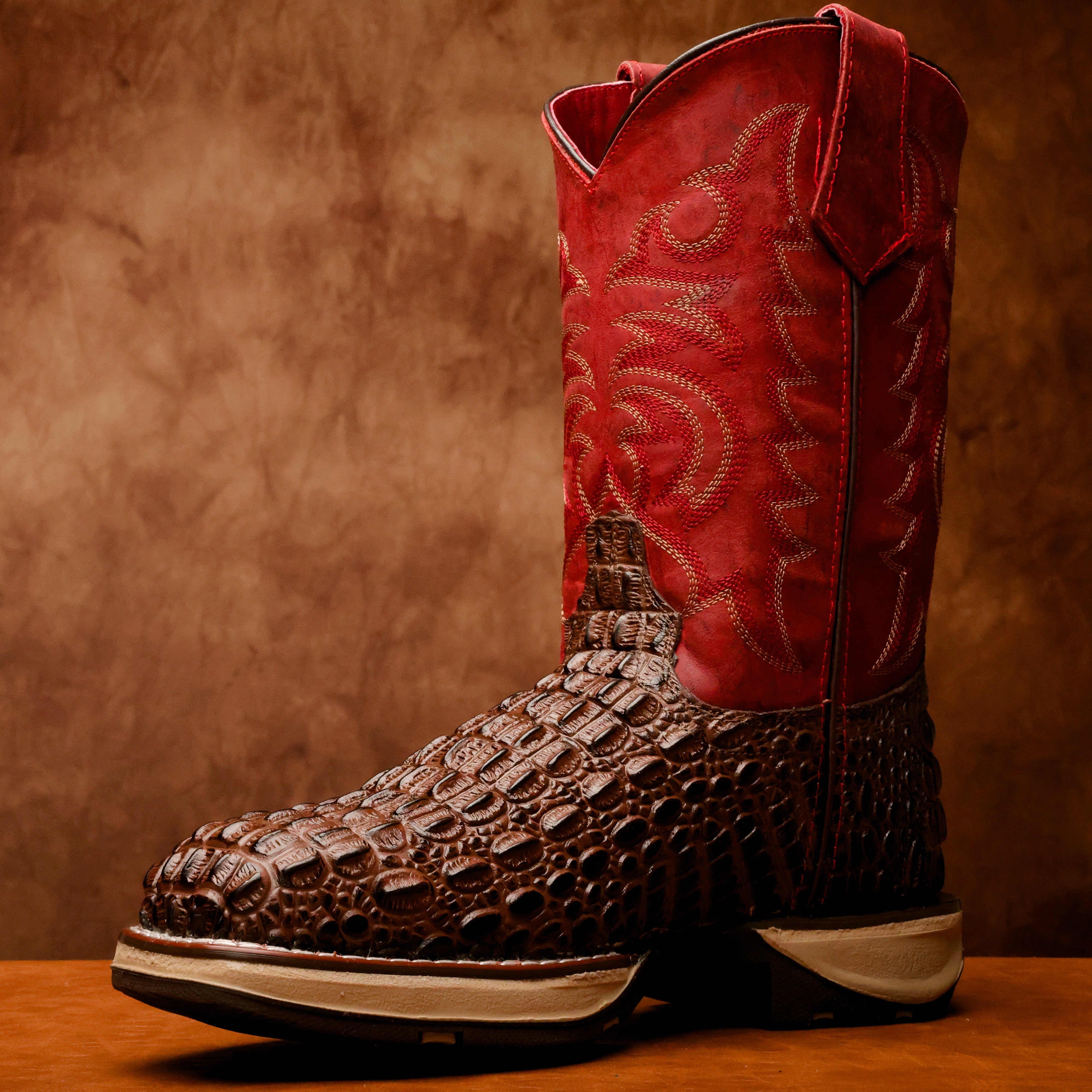 Brown Caiman Hornback Leather Boots With 3D Lightweight Sole - Composite Toe