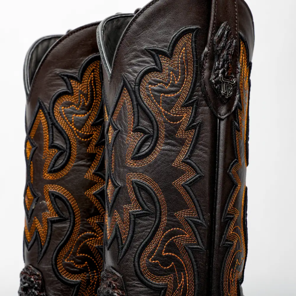Chocolate Brown Snapping Turtle Leather Boots - Square Toe