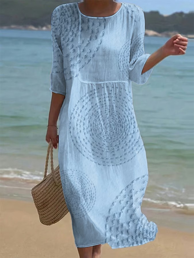 Women's Vintage Abstract Geometric Art Print  Cotton Dress