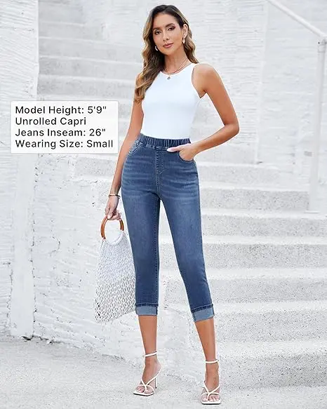 Women's Pull-On Jeans — High-Waisted, Skinny Cropped Pants
