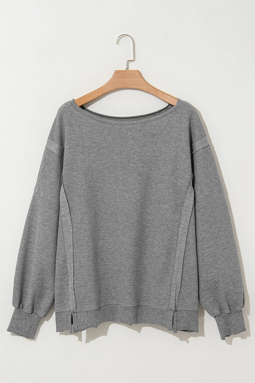 Waffle knit Bishop Sleeve Split Oversized Top