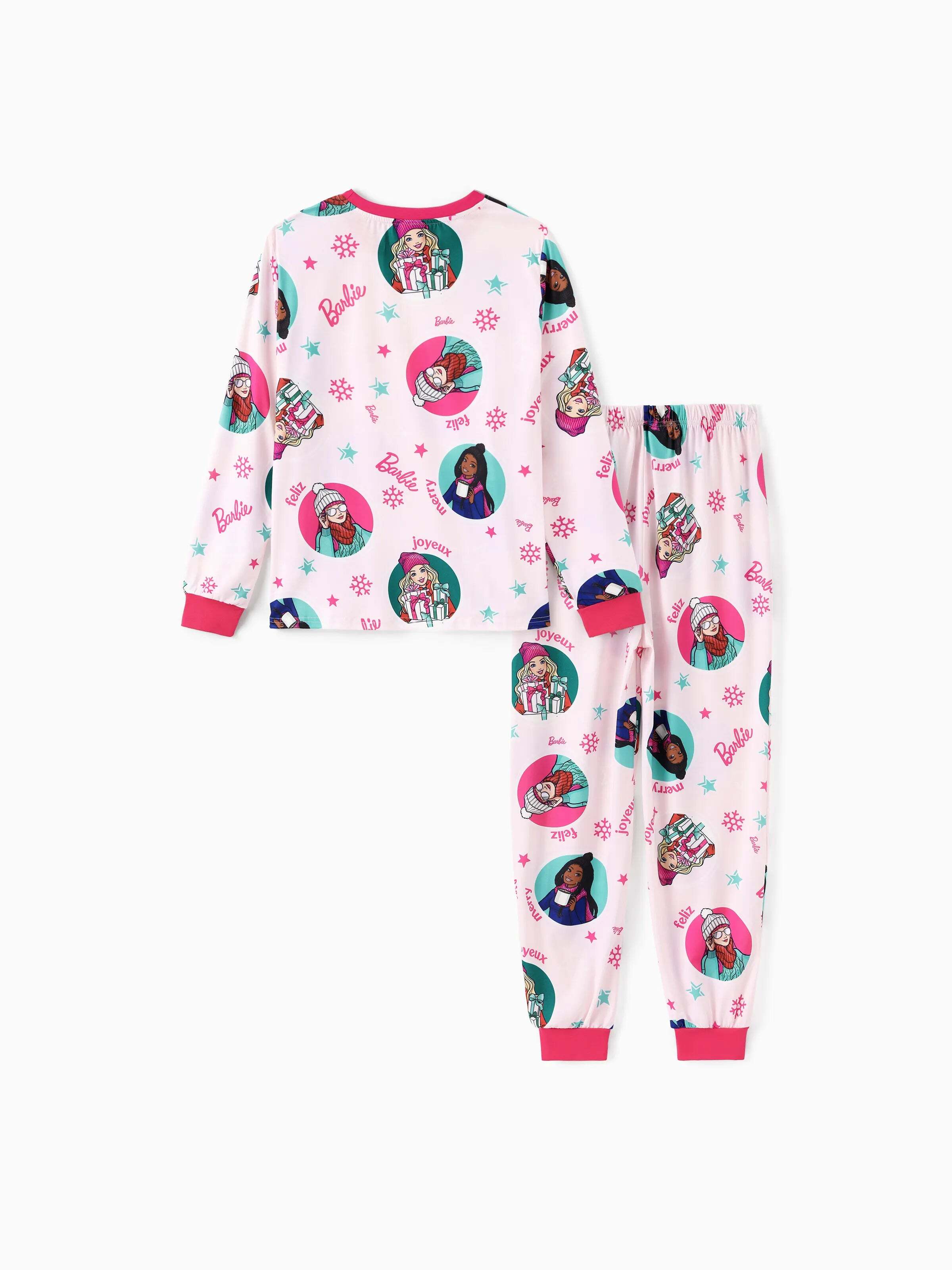 Barbie Christmas Matching Family Snowflake Pajamas Set with Christmas Socks Pink