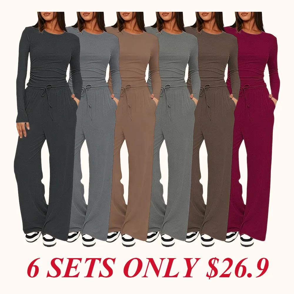 Women's Solid Ruched Drawstring Loungewear Set