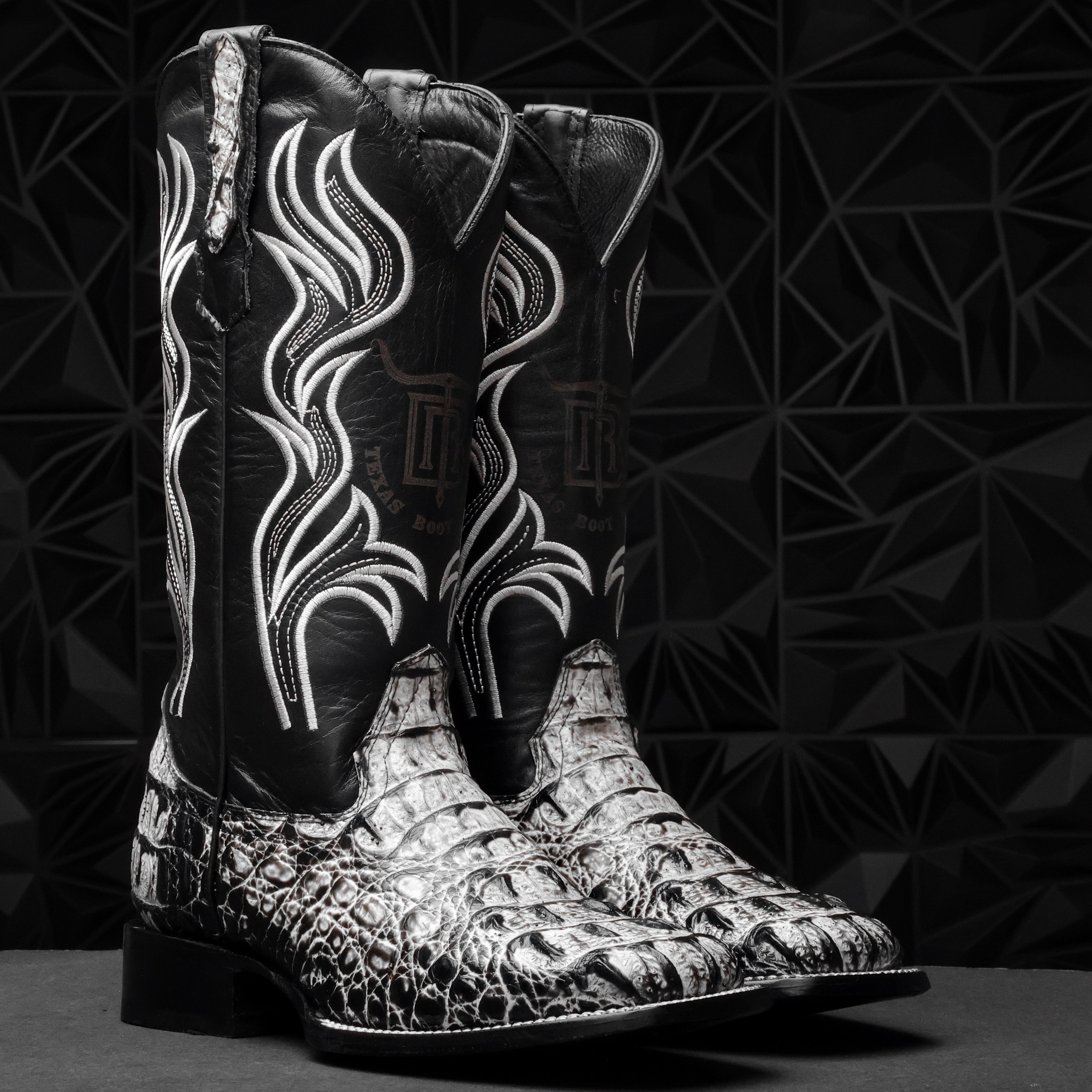 Eclipse Caiman Neck Leather Boots - Square Toe