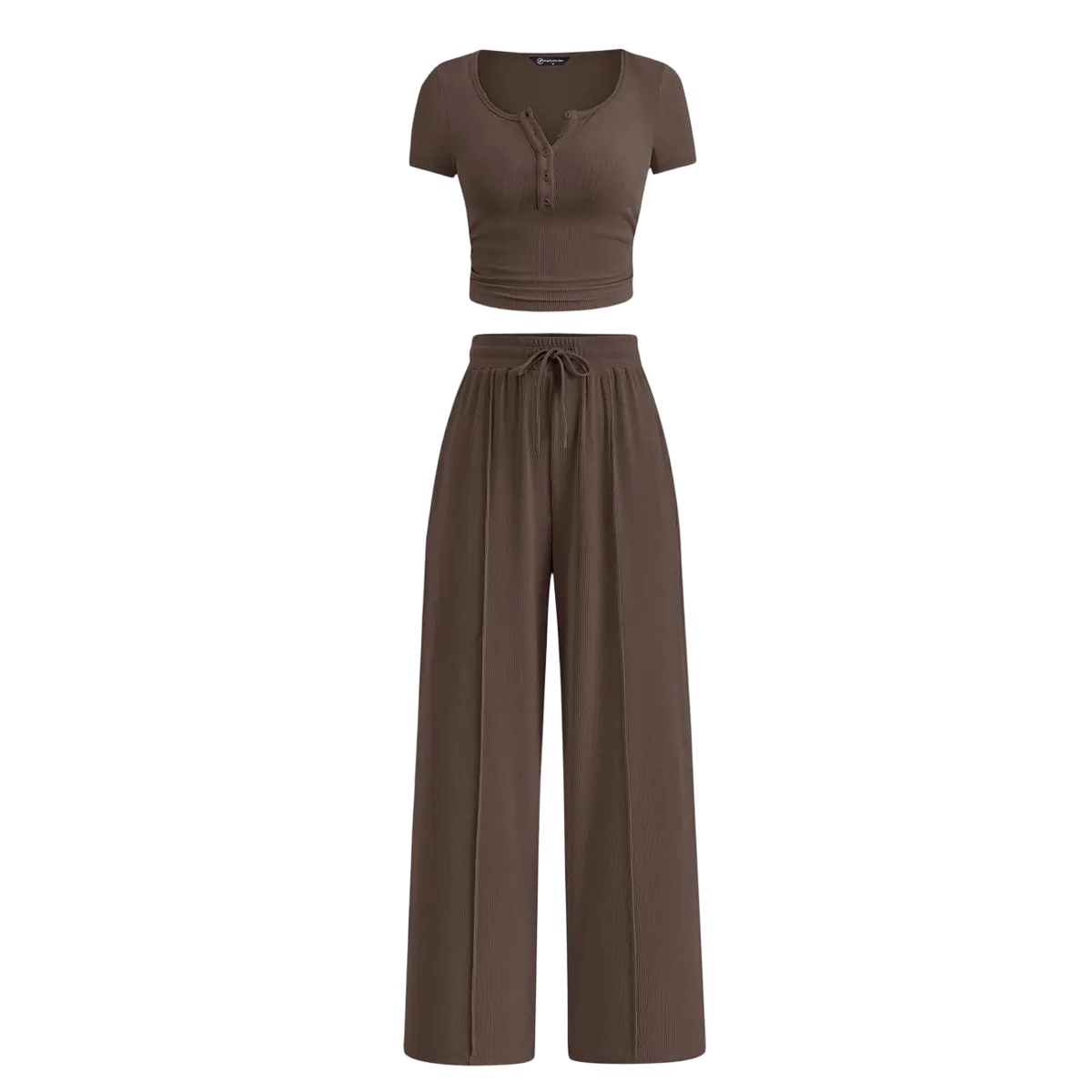 🔥Women’s Ribbed Knit 2-Piece Lounge Set – Button Crop Top & Wide Leg Pants
