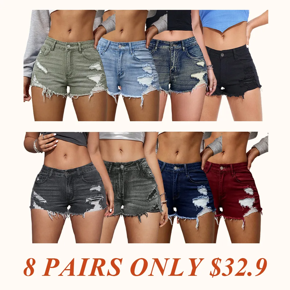 Casual Washed Slim Fit Distressed Denim Shorts