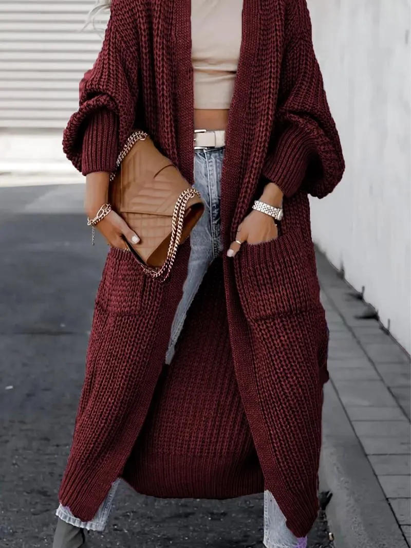 Women's Solid Drop Shoulder Long Cardigan