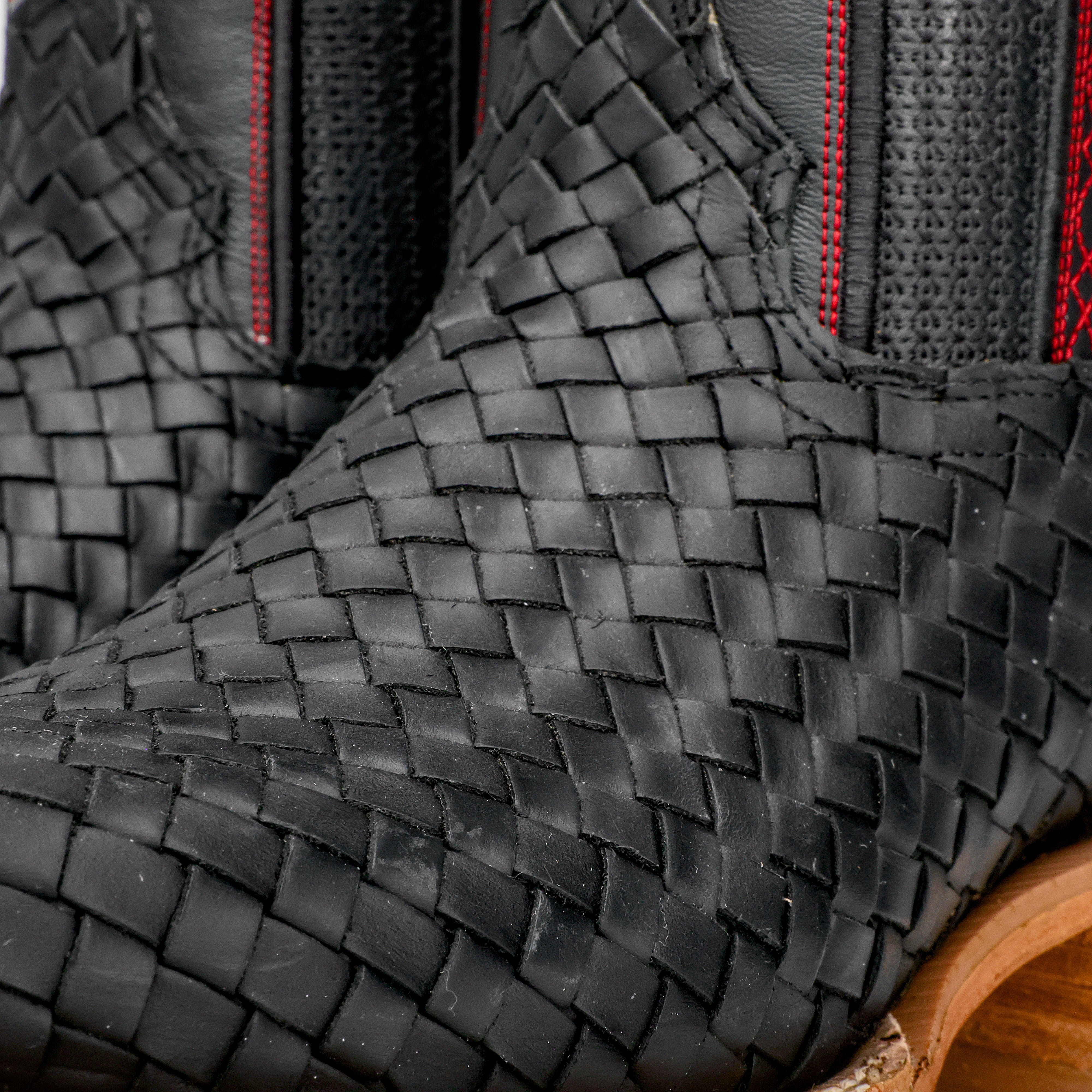 Black Basketweave Leather Boots - Square Toe
