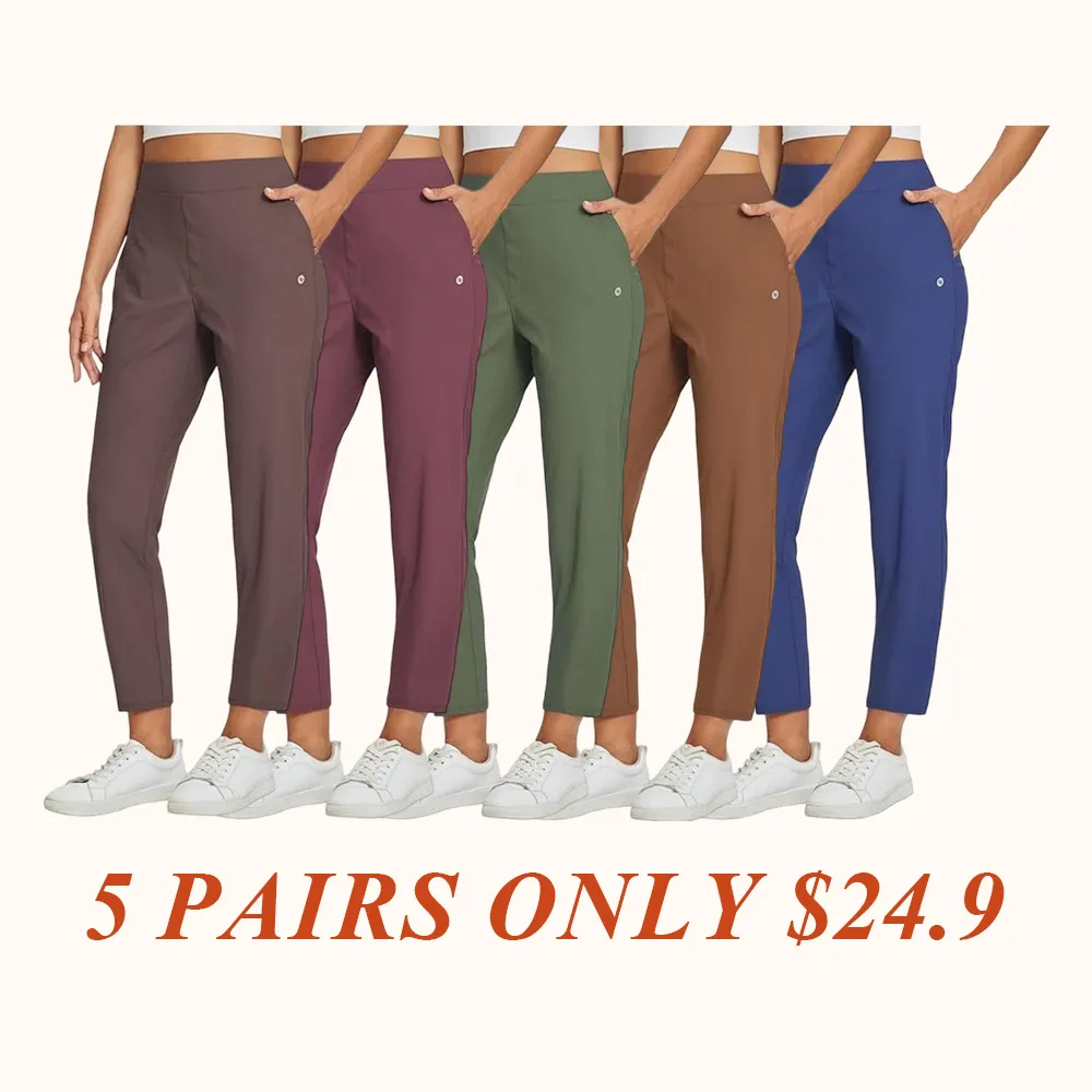 Women's Lightweight Breathable Soft  Ankle Pants Business Casual Summer Silky with Zipper Pockets Stretch Petite
