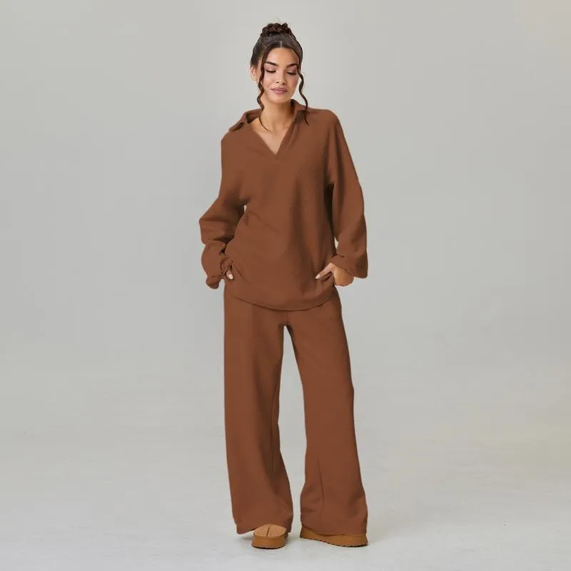 Women's Slouchy Solid Color V-Neck Loose Textured Pullover