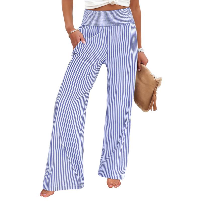Women’s Gingham High-Waist Palazzo Lounge Pants with Pockets