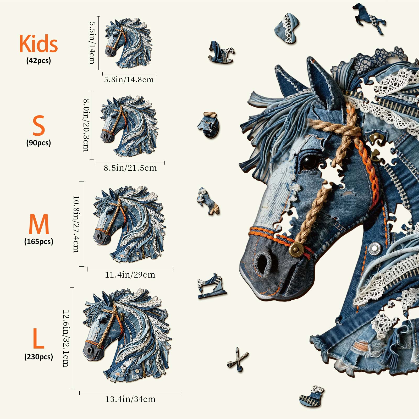 Denim Horse Wooden Jigsaw Puzzle