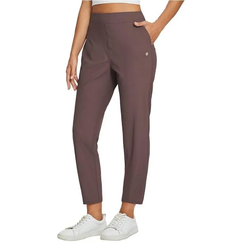 Women's Lightweight Breathable Soft  Ankle Pants Business Casual Summer Silky with Zipper Pockets Stretch Petite