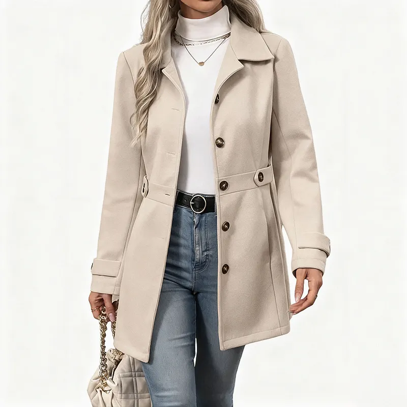Women's Elegant Overcoat Notched Shawl Collar Single Breasted Outerwear Winter Long Coat