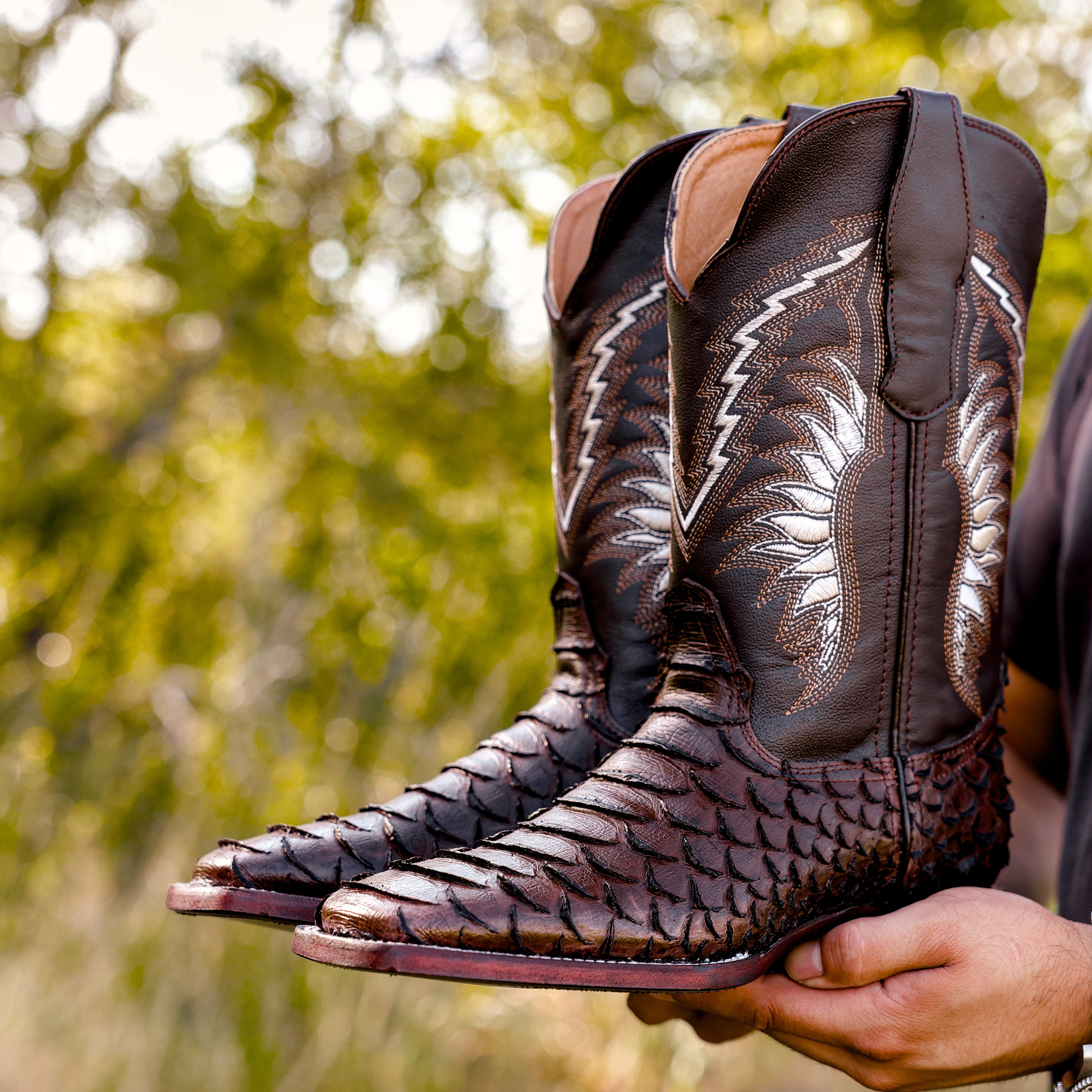 Brown Python Leather Boots - Square Toe